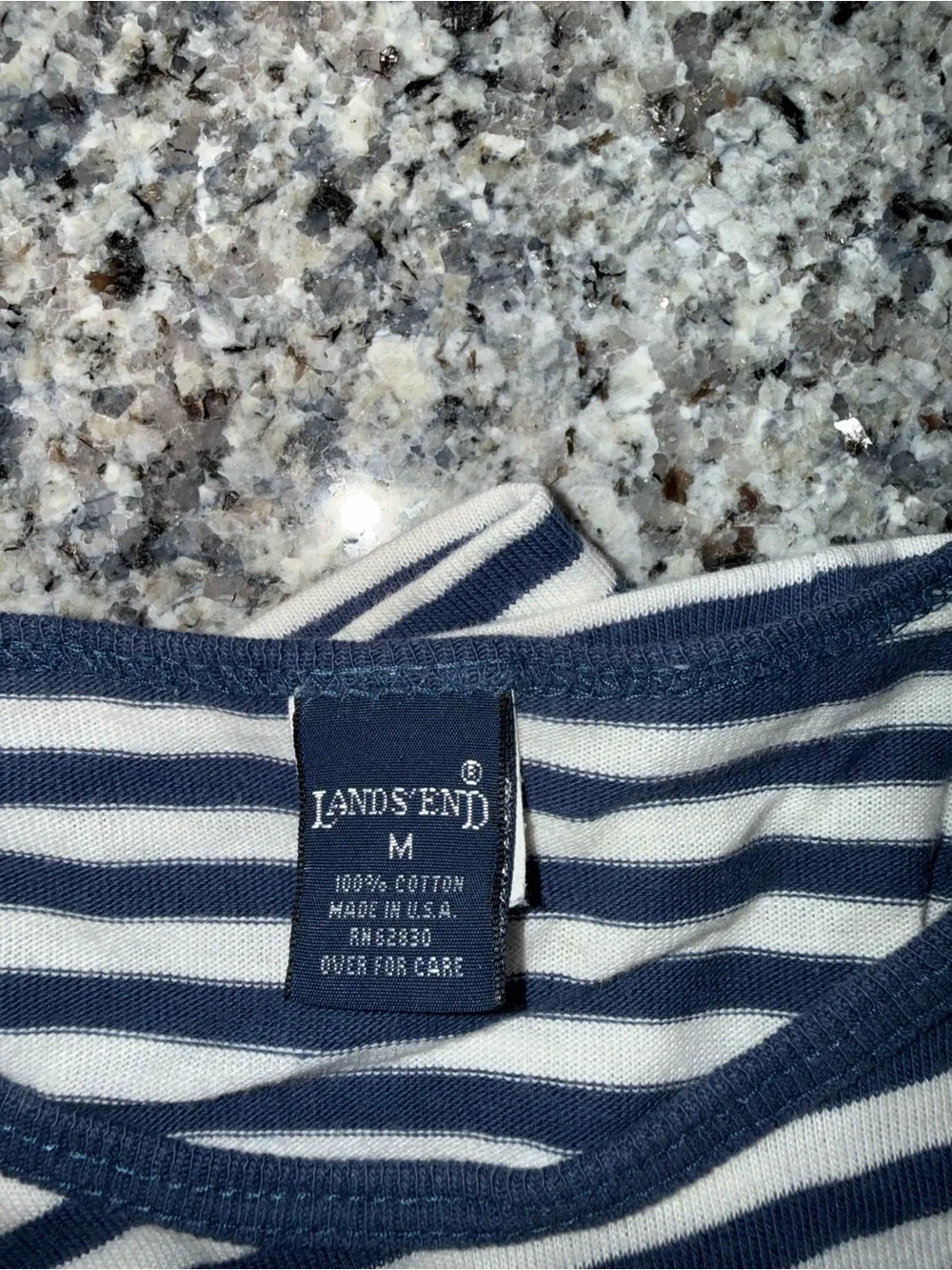 Lands' End 100% Cotton Short-Sleeve Kids Navy & White Striped T-Shirt - Y Medium